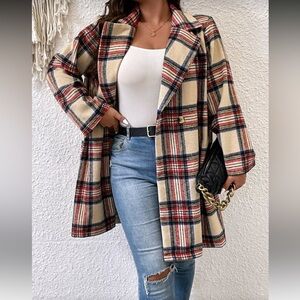 SHEIN LUNE Plus Lapel Neck Plaid Double Button Long Sleeve Blazer Jacket NWOT
